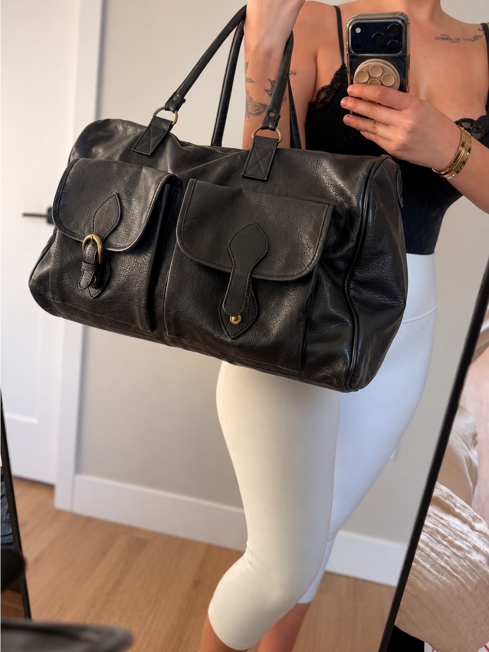 Vintage Black Leather Weekend Bag